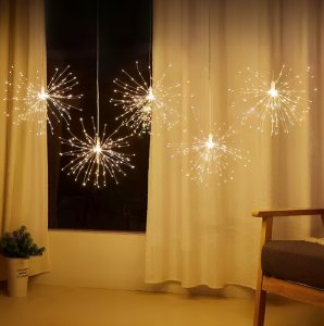 Κρεμαστή Διακοσμητική Κουρτίνα - Γιρλάντα Πυροτεχνήματα - 250 LED - Θερμό Λευκό Φως