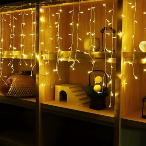 Χριστουγεννιάτικα 96 LED Λαμπάκια Κουρτίνα Θερμού Λευκού Φωτισμού - 3m
