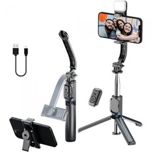 Selfie Stick 2 σε 1 Πτυσσόμενο με Τρίποδο με Ασύρματο Χειριστήριο Awei Μαύρο