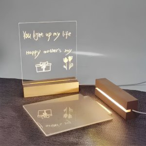 LED Φωτιζόμενος Επιτραπέζιος Ακρυλικός Πίνακας Σημειώσεων USB με Ξύλινη Βάση - Θερμού Λευκού Φωτισμού