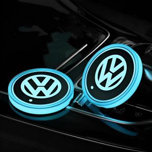Σετ 2x Φωτιζόμενη LED Βάση Ποτηροθήκης Αυτοκινήτου - Με 7 Εναλλαγές Χρωμάτων &amp; USB Επαναφορτιζόμενη - LED Daytime Running Light Atmosphere Style