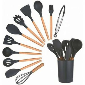 Eco-Friendly Σετ Εργαλείων Μαγειρικής από Σιλικόνη 12τμχ - Μαύρο