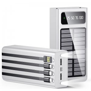 Ηλιακό PowerBank KLGO - Φορητή Μπαταρία Φορτιστής 10000 mAh   Ηλιακό Πάνελ &amp; LED Φωτισμός- Solar Power Bank Λευκό