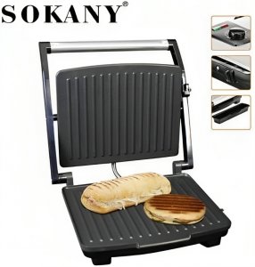 Sokany Inox Τοστιέρα - Γκριλιέρα 2000W με Αντικολλητικές Πλάκες &amp; Ρυθμιζόμενο Θερμοστάτη