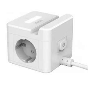 Πολύπριζο Ασφαλείας Κύβος 2 Θέσεων 2500W με 3 θύρες USB 10A -  Βάση για Κινητό και Φωτάκι Αφής με Καλώδιο 2m Λευκὀ