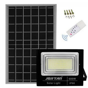 Jortan Αδιάβροχος Ηλιακός Προβολέας 600W LED IP66 Αυτόματος με Φωτοκύτταρο Φωτοβολταϊκό Πάνελ Χειριστήριο Χρονοδιακόπτη