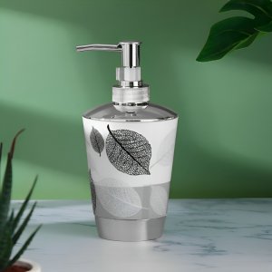 Πλαστικό Dispenser Σαπουνιού - Λευκό Γκρι με Φύλλα