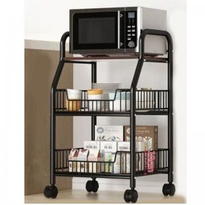 Τροχήλατη Ραφιέρα - Καρότσι Τριών Επιπέδων με 3 Ράφια και Ροδάκια  Τρόλεϊ Οργάνωσης Διακόσμησης 46x33x76 cm Μαύρο