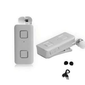 Επαναφορτιζόμενο HandsFree Ακουστικό Bluetooth Πέτου με Δόνηση &amp; Ενσωματωμένο μικρόφωνο, Ανασυρόμενο Ακουστικό Clip Ασημί