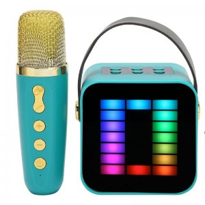 Φορητό Ηχείο Ηχοσύστημα Bluetooth Καραόκε με Ασύρματο Μικρόφωνο Bluetooth Λειτουργία Εγγραφής Ήχου Γαλάζιο