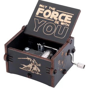 Ρετρό Ξύλινο Χειροκίνητο Μουσικό Κουτί STAR WARS με Χάραξη Μαύρο