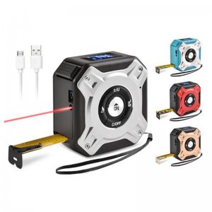 Επαναφορτιζόμενο Mέτρο με USB και Λέιζερ 2 σε 1 Aσημί