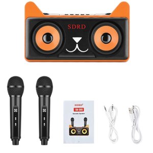 Bluetooth Φορητό Σύστημα Karaoke Γατάκι με 2 Ασύρματα Μικρόφωνα, Βάση Στήριξης Κινητού και Εισόδους SD, USB, AUX, TF , Μαύρο