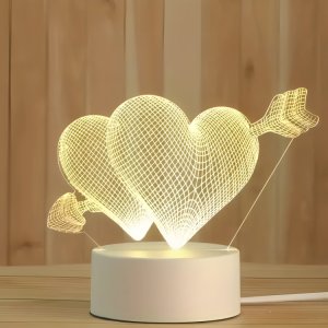 Τρισδιάστατο Διακοσμητικό Φωτιστικό LED USB σε Σχήμα Καρδιές - 3D Desk Lamp Hearts