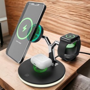 3 σε 1 Ασύρματος Φορτιστής Qi Pad 25W - Quick Charge για Smartphone, Apple Watch &amp; AirPods - Andowl