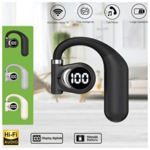 Μονό Ακουστικό Bluetooth Handsfree Ear-Hook με Μικρόφωνο και LED Ψηφιακή Οθόνη με Ένδειξη Μπαταρίας  Μαύρο