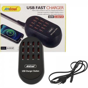 Γρήγορος Φορτιστής USB Hub 10 Θυρών 60W 2.4A/1A Andowl