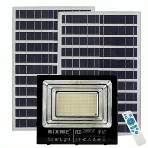 Αδιάβροχος Ηλιακός Προβολέας 2000W 1600 SMD LED - Με 2 Ηλιακά Πάνελ &amp; Τηλεχειριστήριο - RiXME