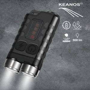 Αδιάβροχος Επαναφορτιζόμενος Φακός 900lm με 10 Λειτουργίες Φωτισμού - Με Λευκό, Κόκκινο &amp; UV Φως - KEANOS Carribean EDC - Μαύρο