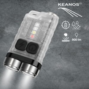 Αδιάβροχος Επαναφορτιζόμενος Φακός 900lm με 10 Λειτουργίες Φωτισμού - Με Λευκό, Κόκκινο &amp; UV Φως - KEANOS Carribean EDC - Διάφανο