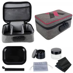 Τσαντάκι Ασφαλείας 8 Αξεσουάρ με Grinder, Rolling Tray Δίσκος, Γυάλινο Δοχείο Αποθήκευσης, Θήκη Joint Holder, Στεγανά Σακουλάκια - MV STASHBOX