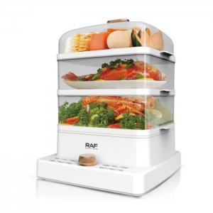 RAF Ατμομάγειρας  1200W 12lt με 3 Επίπεδα Μαγειρέματος με Διακόπτη Αυτόματης Απενεργοποίησης και Αντιολισθητική Βάση Λευκό