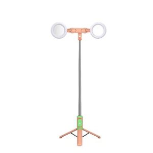 Selfie Stick Bluetooth 2 σε 1 Selfie-Stick που γίνεται και Τρίποδη Βάση Κινητού με Τηλεχειριστήριο και Φως Ροζ Χρώμα