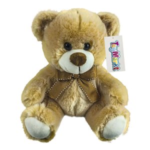 Λούτρινο Αρκουδάκι με Φιόγκο Καφέ Ανοιχτό - Teddy Bear 19cm