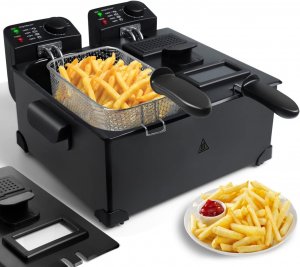 Ανοξείδωτη Φριτέζα 2 Θέσεων 6L 2x 1800W - Με Καπάκια και Ρύθμιση Θερμοκρασίας - AIGOSTAR