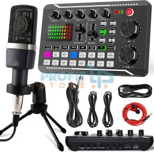 Επαγγελματικό Σετ Mini Studio με Μικρόφωνο και Κάρτα Ήχου Andowl με Τρίποδο για Live Streaming