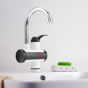 Ηλεκτρικός Ταχυθερμαντήρας 3300W - Περιστρεφόμενη Βρύση με Οθόνη LED - Λευκό Μαύρο