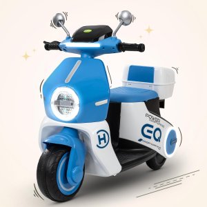 Παιδική Ηλεκτροκίνητη Τρίκυκλη Μηχανή Τύπου Vespa Για Ηλικίες 2-5 Ετών με Φωτισμό LED, Αναπαραγωγή Μουσικής USB MP3 &amp; Κουβούκλιο