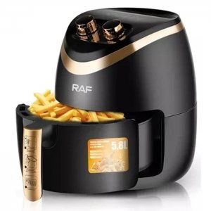 Φριτέζα Αέρος με Χωρητικότητα 5.8L Air fryer 1500W και Τεχνολογία Κυκλοφορίας Αέρα 360° για Υγιεινό Μαγείρεμα Χωρίς Λάδι RAF Μαύρο - Χρυσό