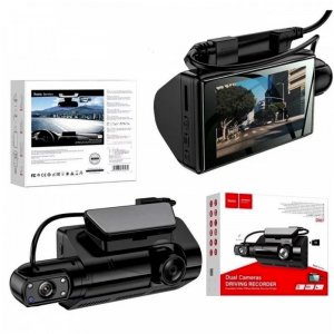 Κάμερα DVR Αυτοκινήτου Διπλή με Καταγραφικό - Κλιπ για Παρμπρίζ, Περιστρεφόμενο Φακό HD και Νυχτερινή Λήψη Hoco Μαύρη