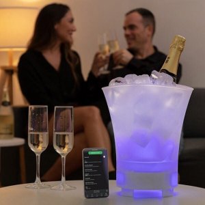 LED RGB Φωτιζόμενη Σαμπανιέρα - Δοχείο Πάγου με Επαναφορτιζόμενο Ηχείο 5W &amp; Bluetooth