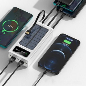Ηλιακό Powerbank 30000mAh με Ενσωματωμένα Καλώδια Φόρτισης, Θύρα Micro USB και Ενσωματωμένο Φακό Treqa Λευκό