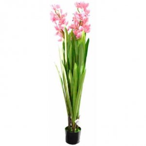 130cm Τεχνητό Διακοσμητικό Φυτό Ροζ Ορχιδέα Cymbidium σε Γλάστρα