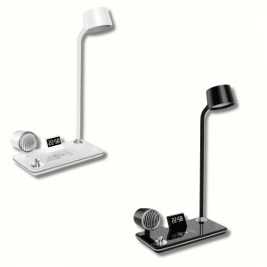 4 σε 1 Επιτραπέζια Λάμπα LED με Ηχείο Bluetooth, Ασύρματο Φορτιστή 15W &amp; Ρολόι