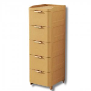 Πλαστική Συρταριέρα 110 x 41 x 35cm με Επένδυση Απομίμηση Δερματίνης και 5 Συρτάρια - Καφέ