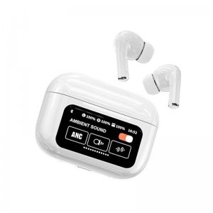 A9 Pro In-ear Bluetooth Handsfree με ANC &amp; Οθόνη στη Θήκη - Λευκά