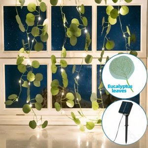 Ηλιακά LED Φώτα Κουρτίνα 3x1m με Φύλλα Ευκαλύπτου – Ζεστός Λευκός Φωτισμός 2700K - Aigostar