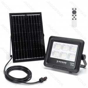 Aδιάβροχος Ηλιακός Προβολέας LED 100W με Πάνελ &amp; Τηλεχειριστήριο - 1000lm, 6500K, IP65 - Aigostar