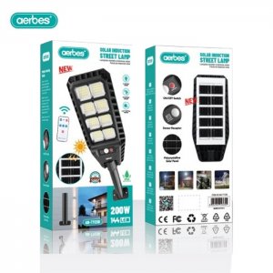 200W Αδιάβροχος Ηλιακός Προβολέας Δρόμου με 8 COB &amp; 144 LED - Τηλεχειριστήριο, Ανιχνευτής Κίνησης &amp; Πάνελ - Aerbes