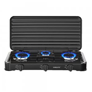Επιτραπέζια Τριπλή Εστία Υγραερίου 5500W με Καπάκι -  Sokany