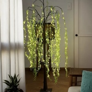 Φωτιζόμενο Δέντρο 560 LED με Θερμό Λευκό Φως &amp; Πράσινα Φύλλα 180cm
