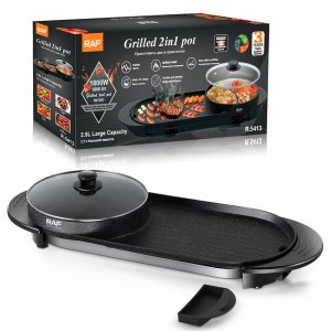 Ηλεκτρική Σχάρα &amp; Hot Pot 2 σε 1 Teppanyaki 1800W με Αντικολλητική Επιφάνεια - RAF