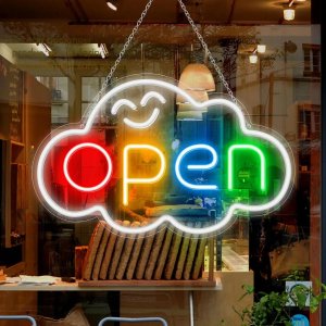 Φωτεινή Διαφημιστική Πινακίδα LED Neon OPEN – Πολύχρωμη USB 22x40cm
