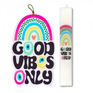 Σετ Πασχαλινή Λαμπάδα Good Vibes Only με Ουράνιο Τόξο &amp; Διακοσμητικό Καδράκι
