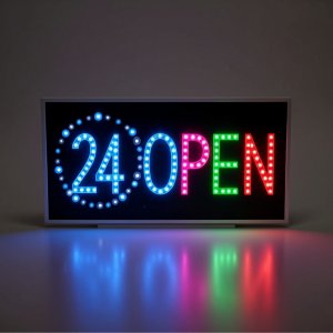 Επιγραφή LED 24H OPEN Πολύχρωμη RGB Φωτιζόμενη Πινακίδα Βιτρίνας 220V