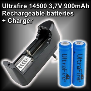 Σετ επαναφορτιζόμενων μπαταριών 14500 3,7V 900 mAh και φορτιστή UL-9